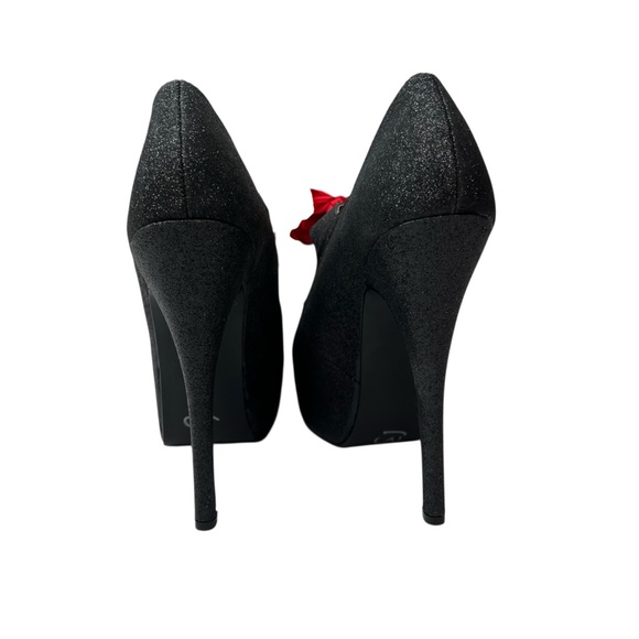 Bordello Queen of Hearts Teeze Black Glitter Platform Pump 10 - Picture 5 of 6